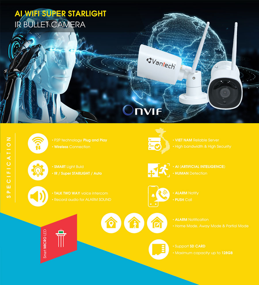 Camera AI Wifi Super Starlight Onvif Bullet 3.0MP AI-V2031B Camera AI Wifi Super Starlight Onvif Bullet 3.0MP AI-V2031B