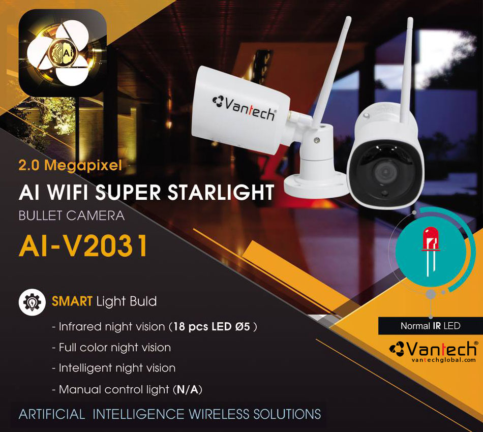 Camera WiFi Super Starlight Bullet 2.0MP AI-V2031 Camera WiFi Super Starlight Bullet 2.0MP AI-V2031