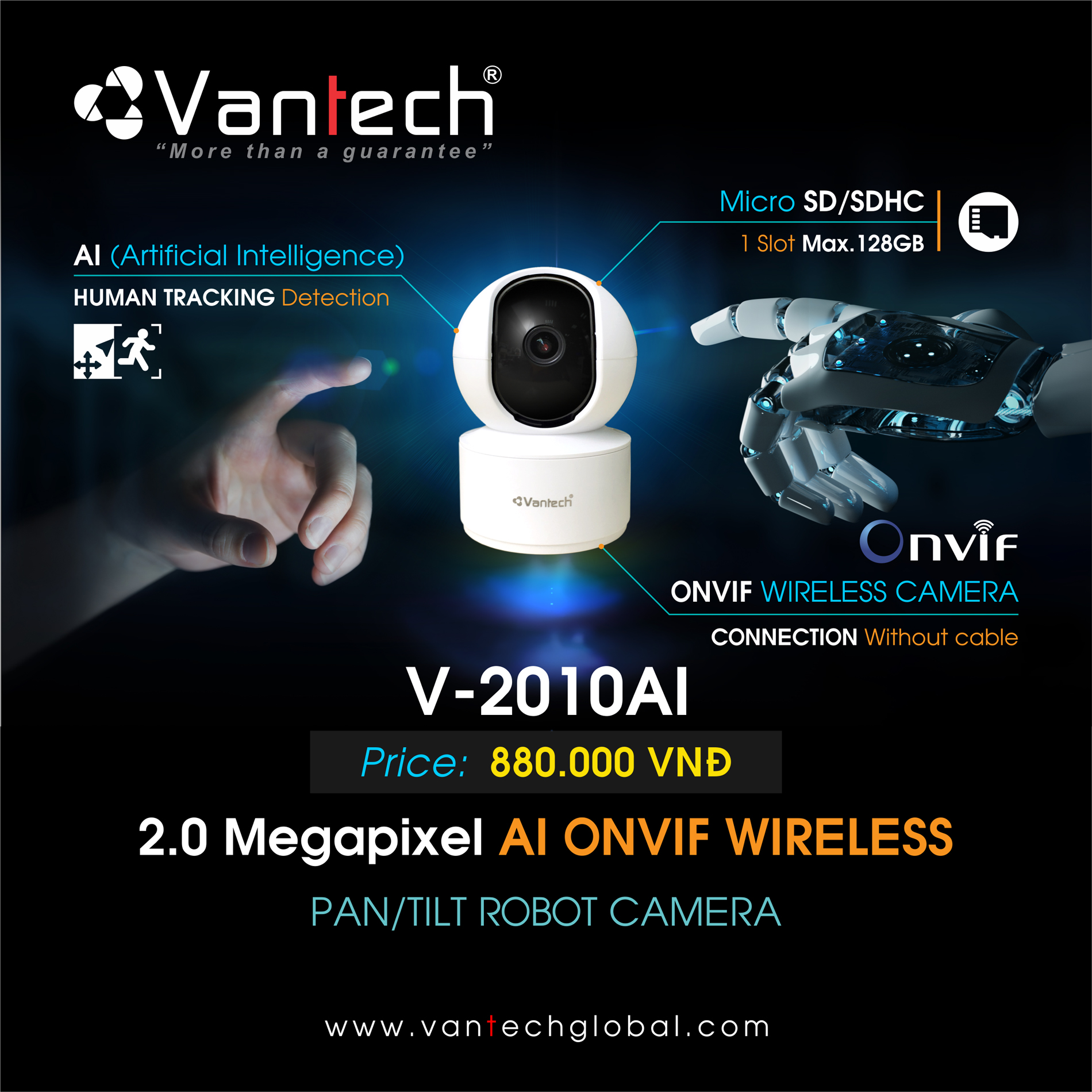 Mô tả sản phẩm Vantech Camera Onvif Wireless Pan/Tilt Robot V-2010AI Mô tả sản phẩm Vantech Camera Onvif Wireless Pan/Tilt Robot V-2010AI